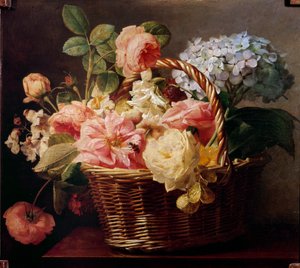 Buketter med blomster i en kurv Maleri av Antoine Berjon (1754-1843) Privat samling fra 1800-tallet