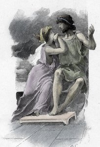 Odyssee d'Homere: Ulysses og Penelope (Odyssey av Homer: Odysseus og Penelope) Illustrasjon av Antoine Calbet (1860-1944) for "The odyssee" av den greske poeten Homere (Odyssey av Homer) 1897 Privat samling