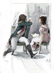 Portrett av Napoleon Bonaparte (1769-1821) med sin forlovede Desiree Clary (1777-1860) ca. April 1795 (Portrett av Desiree Clary på tidspunktet for hennes forlovelse med Napoleon Bonaparte, april 1795) Tegning av Antoine Calbet henter fra "Napoleon et