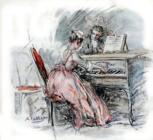 Werther beundrer Charlotte som spiller cembalo av Antoine Calbet