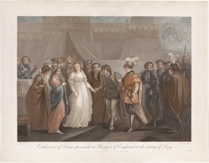 Catherine van Valois og kongen Hendrik V van Engeland Catharine av Frankrike presenterte for Henry V. av England, ved Troy-traktaten (tittel på objekt)