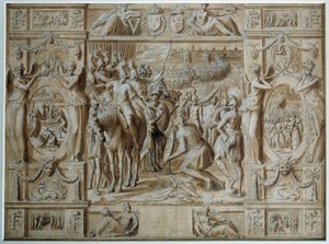 Milanos underkastelse Troppene til Francois I tok byen Milano etter seier i slaget ved Marignan i 1515. Tegning i penn og vask av Antoine Caron (1521-1599) Paris fra 1500-tallet, Louvre-museet av Antoine Caron