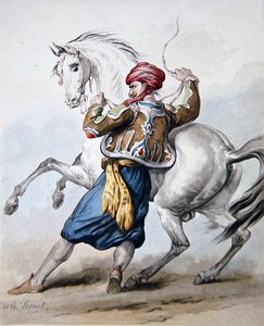 En perser prøver å overvinne en fransk hest (litho) av Antoine Charles Horace Vernet