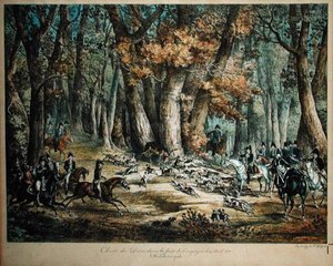 Jakt på hjort i skogen ved Compiegne, 27. april 1818 av Antoine Charles Horace Vernet