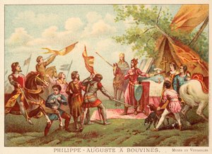 Philip Augustus av Frankrike ved Bouvines, 1214 (chromolitho) av Antoine Charles Horace Vernet