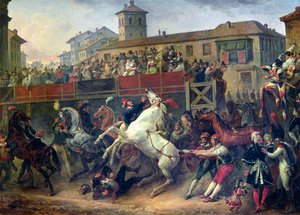 Scene av et umontert hesteveddeløp i Roma av Antoine Charles Horace Vernet