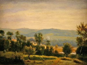 Morgenlandskap (olje på panel)