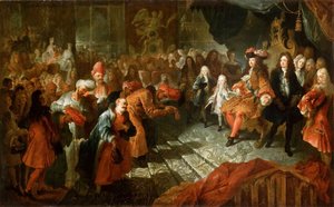 Ludvig XIV tar imot den persiske ambassadøren i Galerie des Glaces i Versailles, 19. februar 17.
