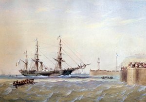 Hjulskip som returnerer til havnen i Le Havre på 1800-tallet Akvarell av Antoine Desire Heroult (1802-1853) Paris fra 1800-tallet, Musee de la Marine av Antoine Desire Heroult