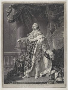 Le Sacre - Portrett av kong Louis XVI i Coronation Regalia, gravert av Charles-Clément Bervic (1756-1822) av Antoine Francois (after) Callet