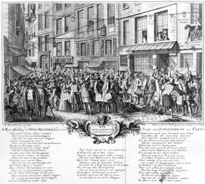 Investorer foran Banque Royales hovedkvarter i Rue Quincampoix, Paris, 1720 av Antoine Humblot