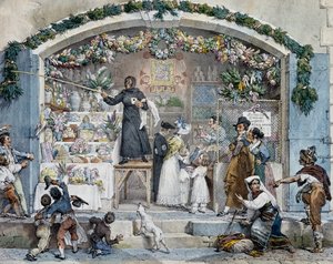 Befana i Roma, av Antoine-Jean-Baptiste Thomas (1791-1833), trykk. Italia