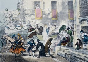 Kaster konfetti under karnevalet i Roma, av Antoine-Jean-Baptiste Thomas (1791-1833), Italia