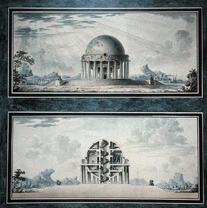 Design for a House for a Cosmopolite, 1783 (wc på papir) (detalj) (se også 195241-195242, 196725-196726) av Antoine Laurent Thomas Vaudoyer