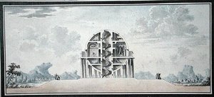 Design for a House for a Cosmopolite, 1783 (wc på papir) (detalj) (se også 195241-195242, 196724-196725) av Antoine Laurent Thomas Vaudoyer