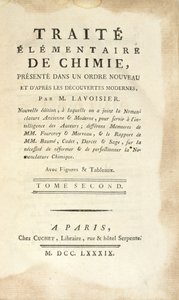 Tittelside til Traite Elementaire de Chimie, Tome II, utgitt i Paris, 1789 (trykk) av Antoine Laurent de Lavoisier