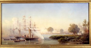 Episode av ekspedisjonen til Cochinchine: "" Fangst av citadellet i Saigon av viseadmiral Rigault de Genouilly kommanderende den fransk-spanske ekspedisjonsstyrken 17/02/1859"" Maleri av Antoine Leon Morel Fatio (1810-1871) 1859 Søn. 0,83x1,82 m