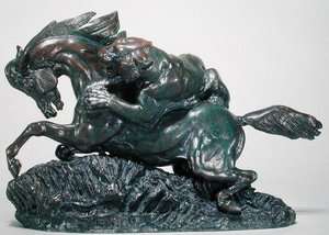 Hest overrasket av en tiger (bronse) av Antoine Louis Barye