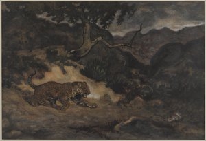 Jaguar Discovering a Snake, ca. 1840 (wc på papir) av Antoine Louis Barye