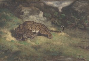 Leopard and Serpent, 1810–75 (wc på lagt papir) av Antoine Louis Barye
