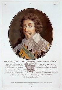 Henri II, Duc de Montmorency et dAmville, fra Portretter av store menn, berømte kvinner og minneverdige motiver i Frankrike, gravert og trykt i farger, utgitt av Pierre Blin, 1786-92, Paris (ca. av Antoine Louis Francois Sergent-Marceau