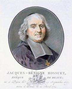 Jacques=Benigne Bossuet, fra Portretter av store menn, berømte kvinner og minneverdige motiver fra Frankrike, gravert og trykt i farger, utgitt av Pierre Blin, 1786-92, Paris (fargegravering) av Antoine Louis Francois Sergent-Marceau