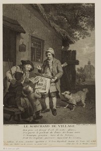 Omreisende trykkselger i en landsby Le Marchand de Village (tittel på objekt) av Antoine Louis Romanet