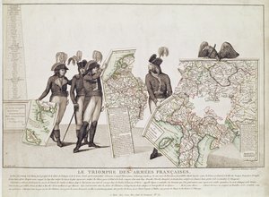 De franske hærenes triumf, Napoleon og hans generaler holder kart over deres seire på tidspunktet for freden i Loeben, 18. april 1797, ca. 1797