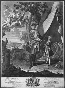 Frederick II (1712-86) og hans nevø Frederick William II (1744-97), gravert av Johann Probst (1673-1750) av Antoine Pesne
