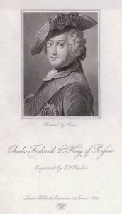 Fredrik den store, konge av Preussen (gravering) av Antoine Pesne