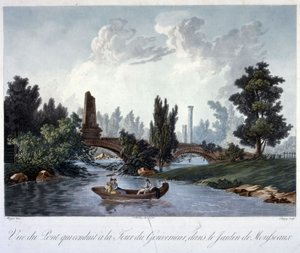 Bro til Tour du Gouverneur i Parc Monceau, gravert av Chapuy (akvatint) av Antoine Pierre after Mongin