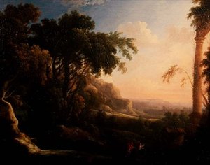 Pan og Syrinx i et arkadisk landskap av Antoine Pierre the Younger Patel