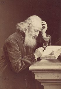 [Bearded Man with Magnifying Glass Examining a Manuscript], 1870-tallet.