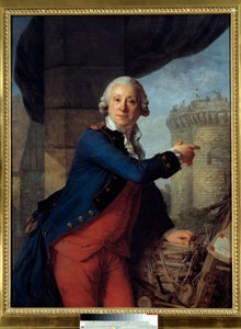 Portrett av Jean Henri Masers, ridder av Latude (1725-1805) Han peker på ødeleggelsen av festningen Bastillen hvor han ble fengslet for et forsøk på å angripe Madame de Pompadour (Marquise de Pompadour). Maleri av Antoine Vestier (1740-1824) 1