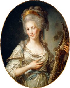 Portrett av en dame som sies å være prinsessen de Lamballe, stående trekvart lengde, iført en hvit kjole med blått bindebånd,