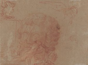 Figurskisser og en kopi etter et skulpturert hode [verso] av Antoine Watteau