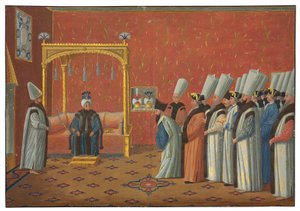 Presentasjonen av grev de Vergennes, Louis XVs ambassadør, til sultan "Uthman III i tronrommet i Topkapi-palasset 3. juni 1755
