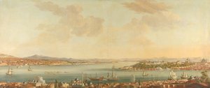 Utsikt over Konstantinopel (Istanbul) og Seraglio fra den svenske legasjonen i Pera av Antoine van der Steen