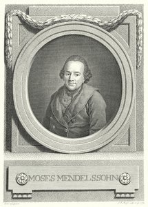 Moses Mendelssohn , tysk jødisk filosof (gravering) av Anton (after) Graff