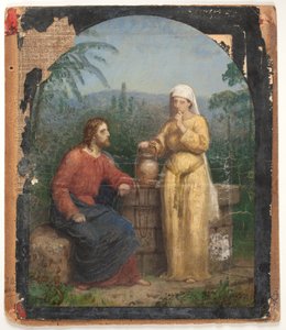 Oljeskisse av Jesus og den samaritanske kvinnen ved brønnen av Anton Dorph