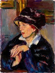 Woman with a Dark Hat - Maleri av Anton Faistauer (1887-1930) olje på lerret