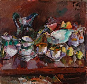 Stilleben med kaffekopper - Maleri av Anton Faistauer (1887-1930)