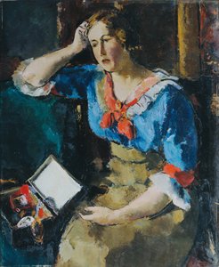 Sittende dame i blå bluse av Anton Faistauer