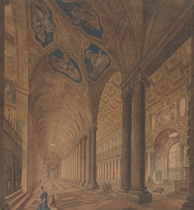 Innvendig utsikt over basilikaen Santa Maria Maggiore, Roma, 1833. av Anton Hallmann