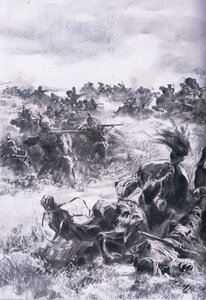 Nederlag av den 14. russiske kavaleribrigaden ved Praszysz, fra puben The Illustrated History of the World War 1914-1915. av Union Berlagsefellfchaft av Anton Hoffman