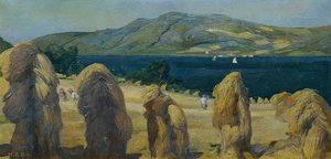 Attersee landskap med kornmandler av Anton Josef von Kenner