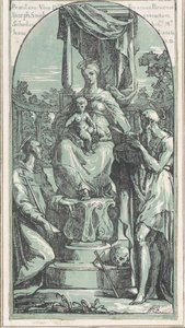 The Virgin and Child Enthroned, Saint Hieronymus nederst til høyre, Saint Francis ..., før 1749. av Anton Maria Zanetti
