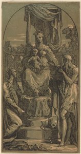 Madonna and Child Enthroned, Saint Jerome og Saint Francis av Anton Maria Zanetti I, after Parmigianino