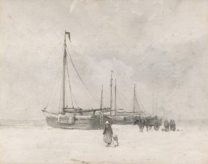 Fiskebåter på stranden om vinteren, midten til slutten av 1800-tallet. av Anton Mauve