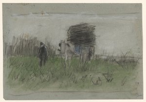 Mann med hest og vogn i sanddynene av Anton Mauve